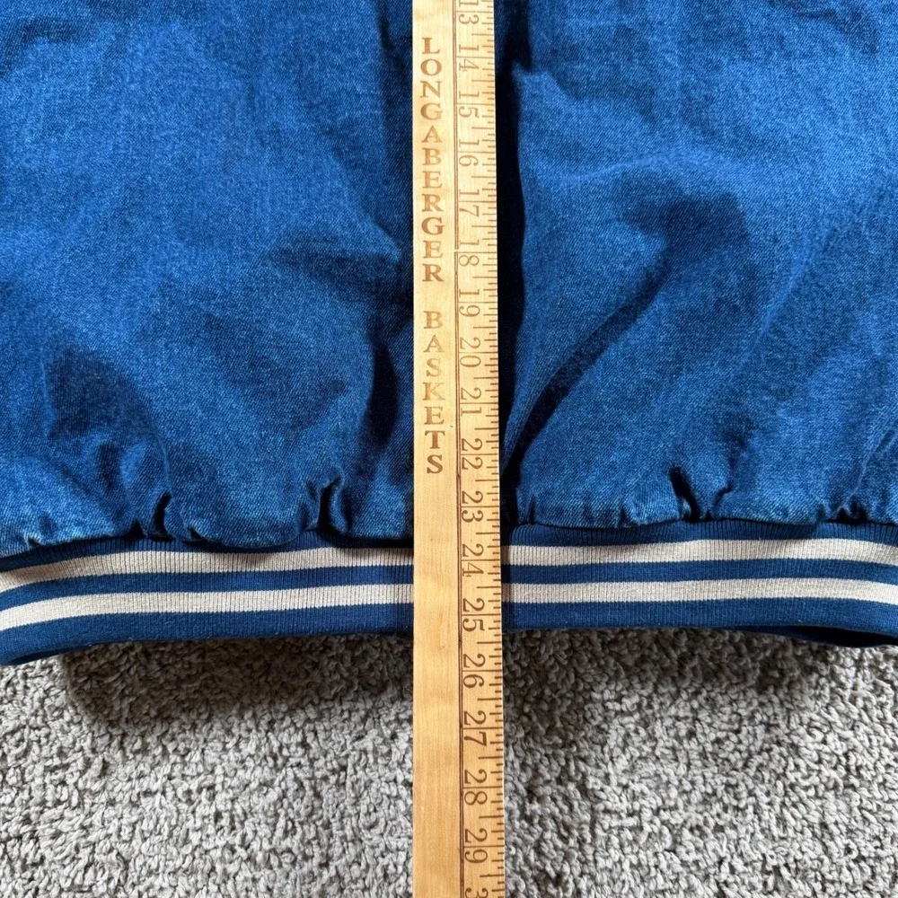 Tri-Mountain Denim Varsity Jacket mens Large Blue Dogtooth‎ Antique Tractor Club